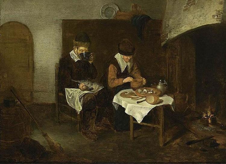 Quirijn van Brekelenkam A Couple Having a Meal before a Fireplace France oil painting art